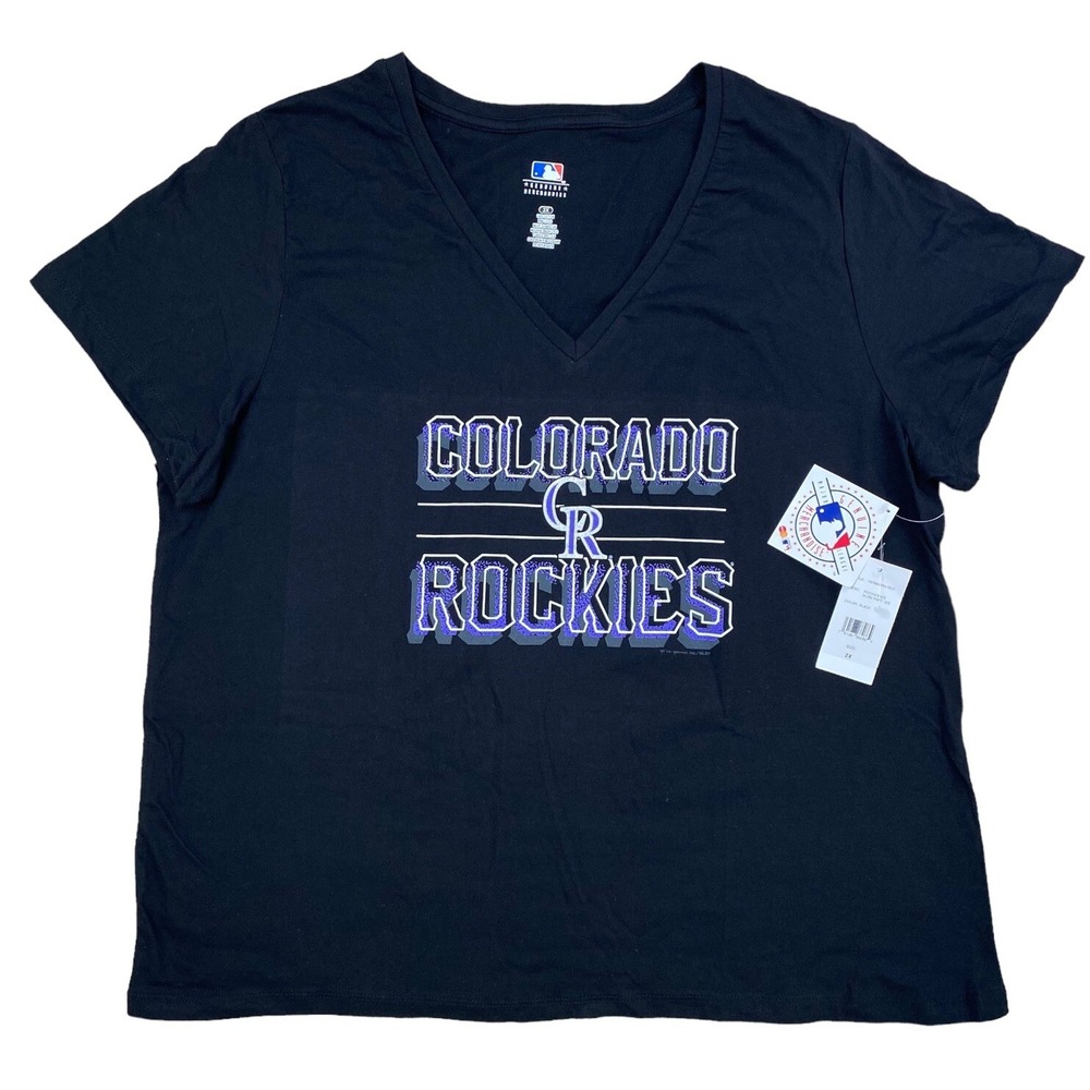 Colorado Rockies Women's T-Shirt Plus Size 2X Black Compulsion to Win V-Neck NWT